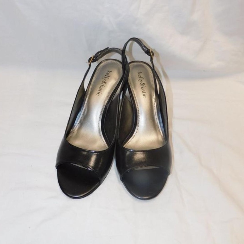 Kelly & Katie Open-Toe Black Slingback Heels (Size 7 Women's)